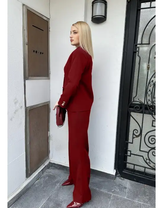 Velvet Bordo Gold Büyük Tek Düğmeli İç Astarlı Beyaz Blazer Ceket