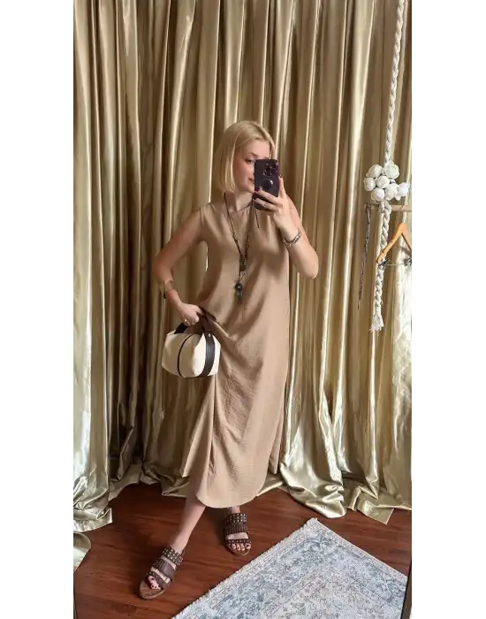 Viria Keten Bisiklet Yaka Elbise