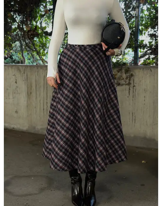 Volanlı Cepli Laci Ekose Oduncu Etek