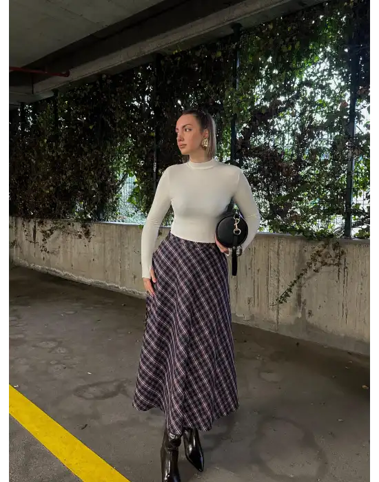 Volanlı Cepli Laci Ekose Oduncu Etek