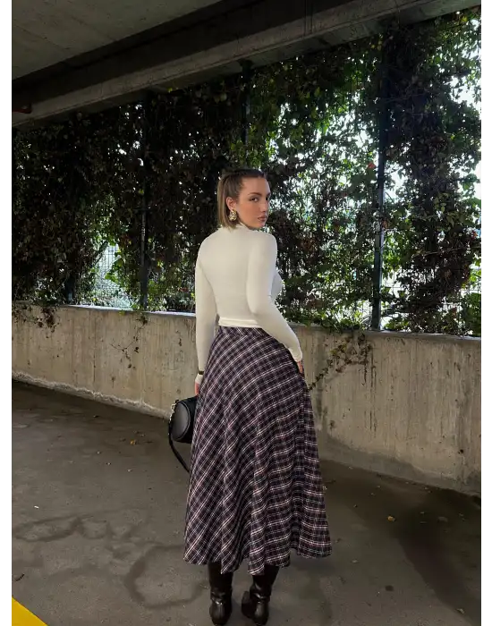 Volanlı Cepli Laci Ekose Oduncu Etek