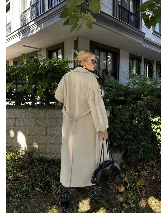 Zeze Bej Apolet Detay Kuşaklı Premium Kaşe Kaban