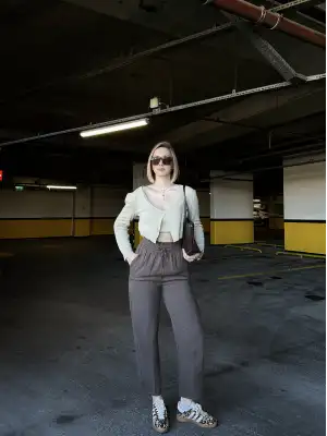 Yüksek Bel Gabardin Cepli AcıKahve Pantolon