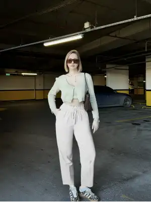 Yüksek Bel Gabardin Cepli Taş Pantolon