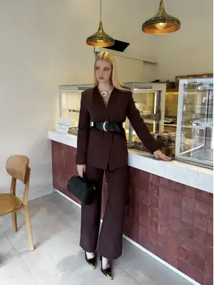 Bel Kemer Detay Acı Kahve Ceket Takım