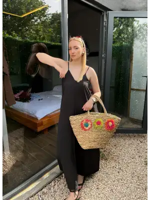 Bohemian Siyah Ayarlanabilir İp Askılı Salaş Elbise