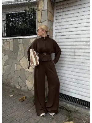 Eva Kahve Bel Kemerli İkili Modal Takım