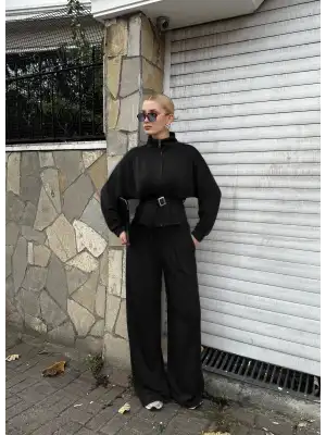 Eva Siyah Bel Kemerli İkili Modal Takım