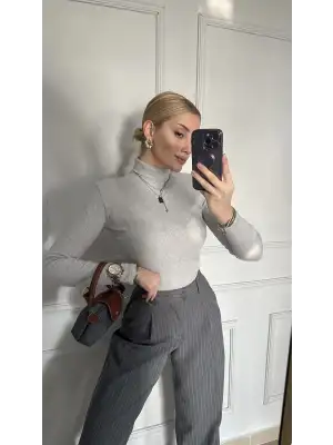 Gri Balıkçı Yaka Kaşkorse Boğazlı Kazak