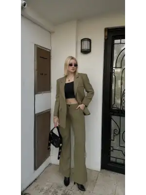 Lav Haki Blazer İkili Takım