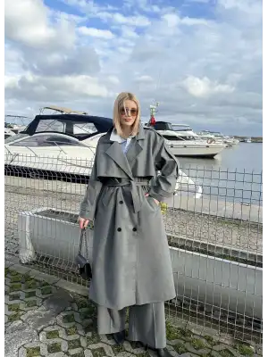 Leora Apolet Detay Uzun Kuşaklı Trençkot