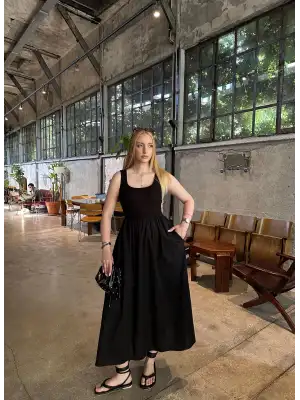 Lorane Askılı Alt Poplin Cepli Prenses Elbise