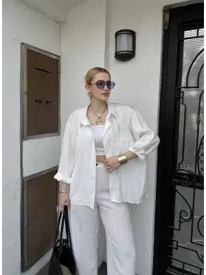 Massia Beyaz Tensel Oversize Gömlek