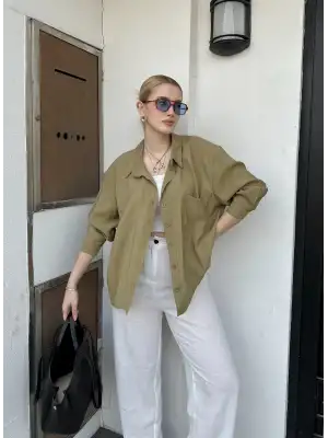 Massia Çağla Yeşil Tensel Oversize Gömlek