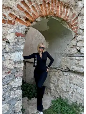 Mateo Fermuarlı İspanyol Paça Şardonlu Tayt Tulum