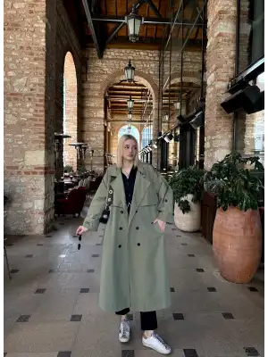 Mudo Haki Apolet Detay Premium Kalite Astarlı Trençkot