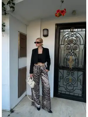 Nivy Saten Leopar Pantolon