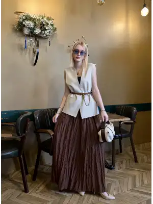 Polene AcıKahve Crush Maxi Boy Uzun Etek