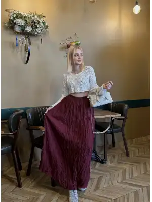 Polene Bordo Crush Maxi Boy Uzun Etek
