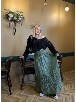 Polene Haki Crush Maxi Boy Uzun Etek