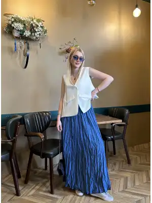 Polene İndigo Mavi Crush Maxi Boy Uzun Etek