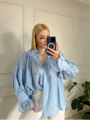 Soleil BebeMavi Fırfırlı Volanlı Gömlek