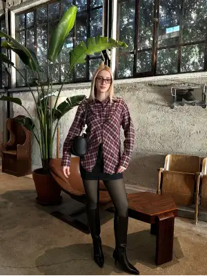 Tasarım Ekose Asimetrik Gömlek