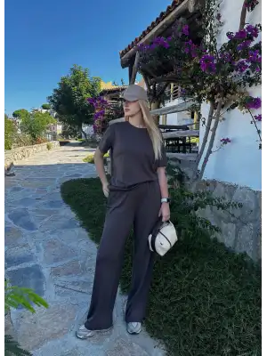 Urban Kahve Esnek Yumuşacık Modal Kumaş İkili Alt/Üst Takım