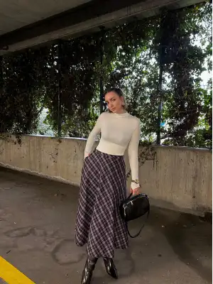 Volanlı Cepli Laci Ekose Oduncu Etek