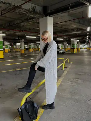 Vox Gri Balon Kol Maxi Boy Triko Hırka