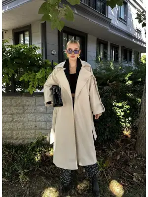 Zeze Bej Apolet Detay Kuşaklı Premium Kaşe Kaban