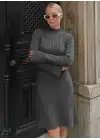 Füme Balıkçı Yaka Yün Midi Kloş Elbise