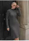 Füme Balıkçı Yaka Yün Midi Kloş Elbise