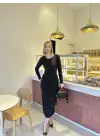 Sırt Dekolteli Korse Astarlı Siyah Elbise