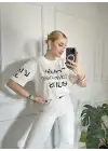 Baskılı Orijinal Marka Oversize Pamuk Beyaz Tshirt
