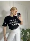 Baskılı Orijinal Marka Oversize Pamuk Siyah Tshirt