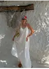 Bohemian Beyaz Ayarlanabilir İp Askılı Salaş Elbise