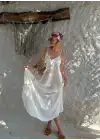 Bohemian Beyaz Ayarlanabilir İp Askılı Salaş Elbise