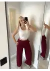 Bordo Bel Katlamalı Lastikli Paça Eşofman Alt