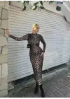 Era Drapeli Midi Boy Leopar Elbise