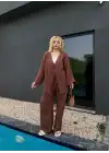 Ferina Kahve Muslin Ön Bağlamalı Kimono Takım