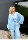 Ferina Bebe Mavi Muslin Ön Bağlamalı Kimono Takım
