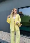 Ferina Pastel Sarı Muslin Ön Bağlamalı Kimono Takım