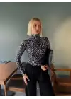 Holly Siyah Leopar Drapeli Bluz
