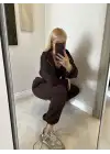 Kahve Bel Katlamalı Lastikli Paça Eşofman Alt