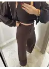 Kahve Bel Katlamalı Lastikli Paça Eşofman Alt