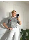 Kalp Nakış Orijinal Marka Oversize Pamuk Gri Tshirt
