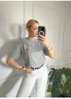 Kalp Nakış Orijinal Marka Oversize Pamuk Gri Tshirt