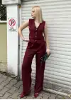 Laris Bordo Gold Kelebek Düğme Yelek Pantolon Takım