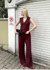 Laris Bordo Gold Kelebek Düğme Yelek Pantolon Takım